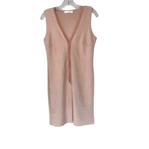 Laurie and Joe Pastel Pink Girly Stitched Braided V-Neck Sleeveless Dress